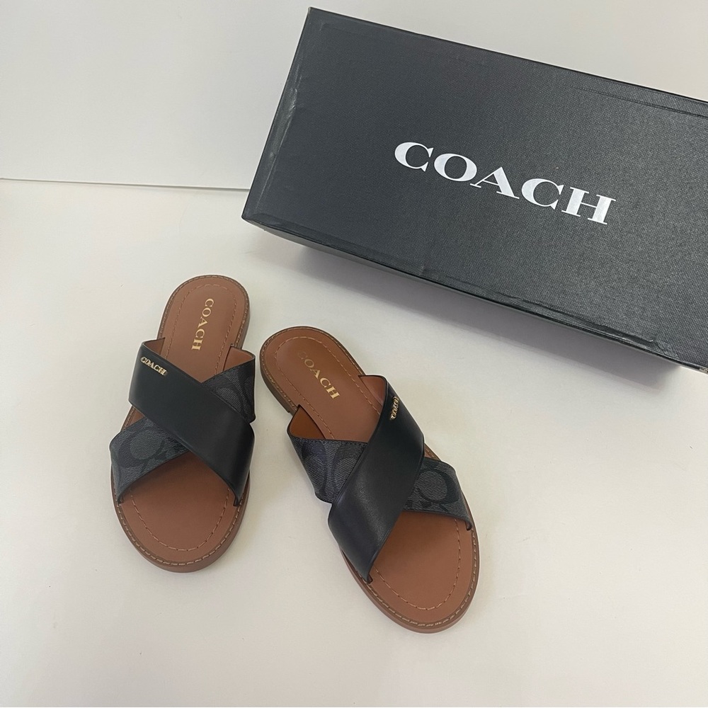 Coach Hilda Sandal In Signature Canvas In Black Color - New In Box - Picture 2 of 13
